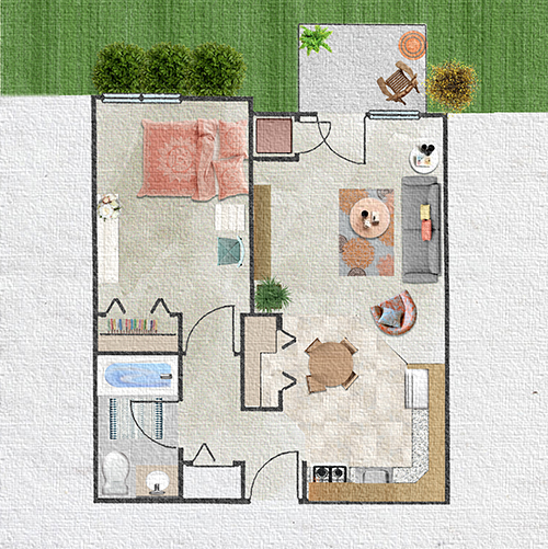 One bedroom floorplan